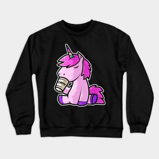 Cute Unicorn Drinking Coffee Kawaii Neko Anime design Crewneck Sweatshirt